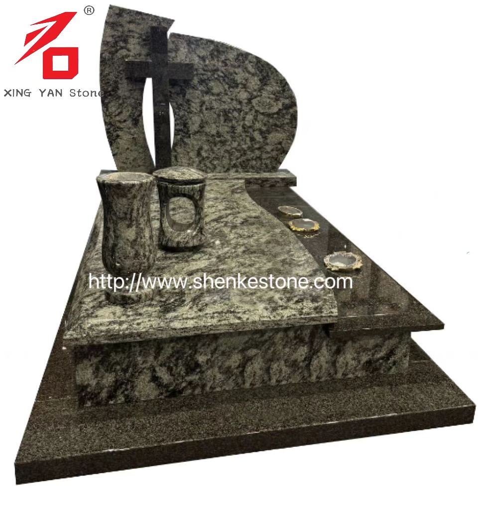 Čínska pohrebná pamiatka Olive Green Granite (s vázou)