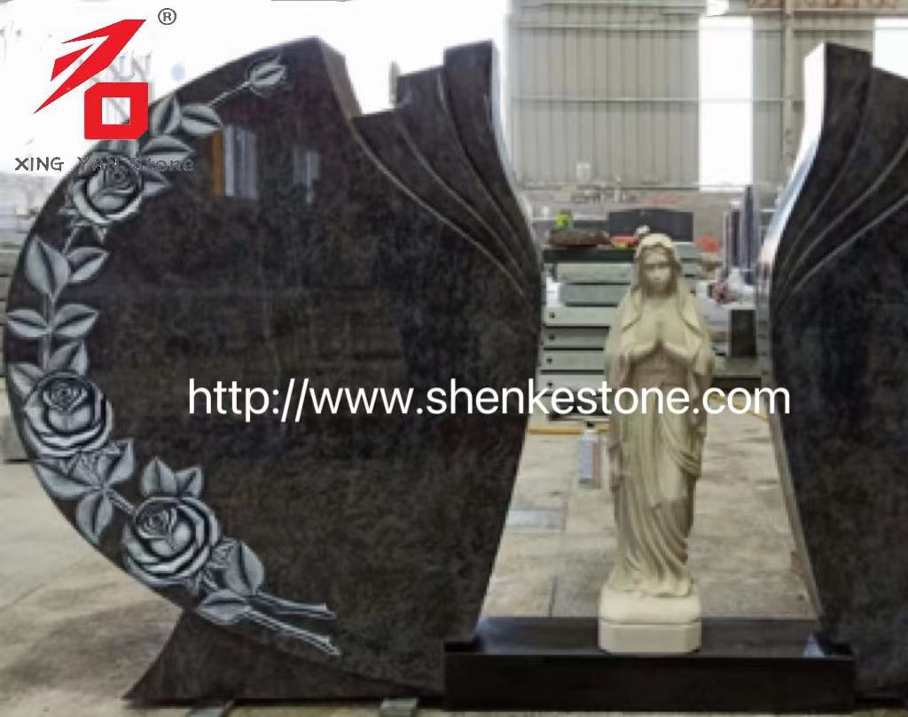Dvojitá vyrezávaná ruža Mary Headstone Bahama Blue Granite